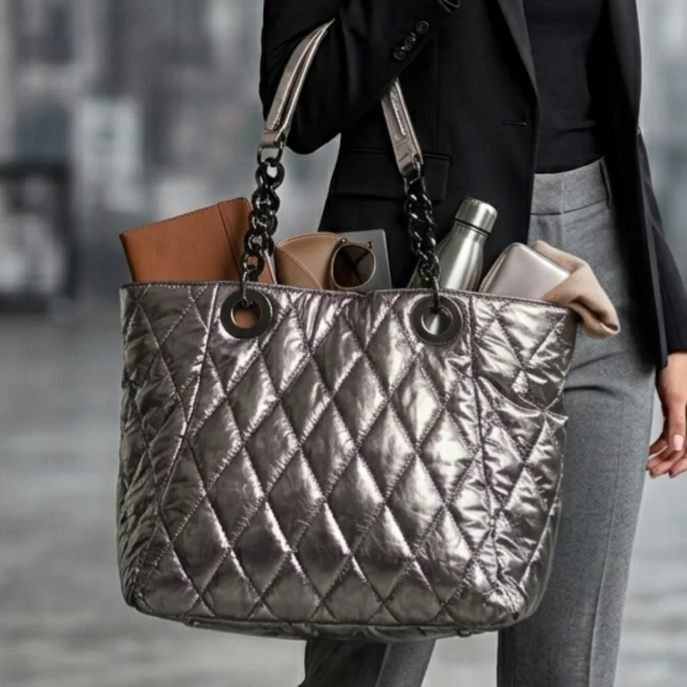 Armani Exchange Metallic Quilted Tote - Picture 1 of 8